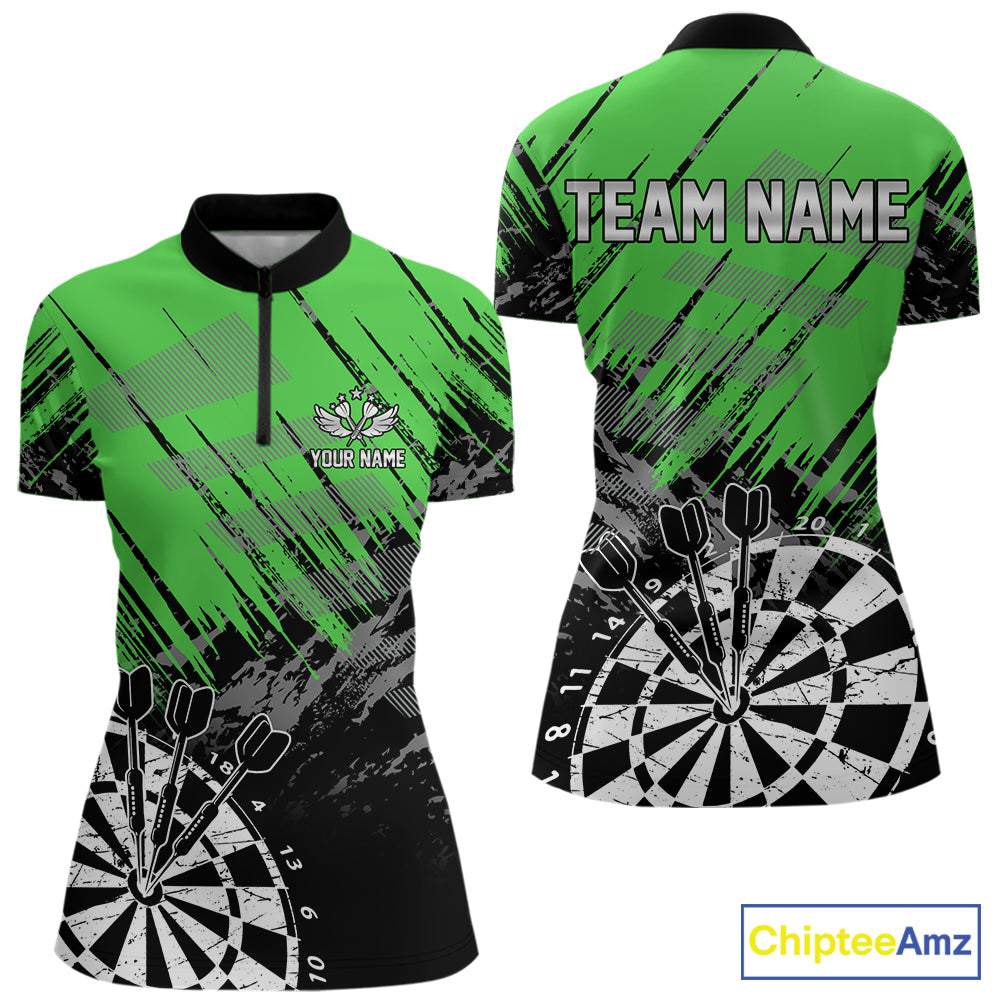 Green Black Grunge Dart Shirts For Women Custom Dart Jersey With Pocket Option TDM6382