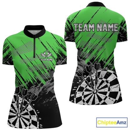 Green Black Grunge Dart Shirts For Women Custom Dart Jersey With Pocket Option TDM6382