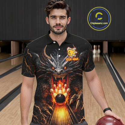 Personalized Dragon Bowling Jersey For Men Custom Fire Bowling League Team Shirt Polo & 1/4 Zip TDM6386