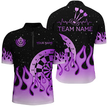 Load image into Gallery viewer, Purple Dartboard Fire Flame Men Darts Polo &amp; Quarter-Zip Shirt Custom Team Jersey Darts Gifts TDM1662