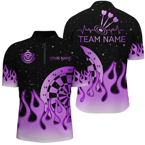 Purple Dartboard Fire Flame Men Darts Polo & Quarter-Zip Shirt Custom Team Jersey Darts Gifts TDM1662