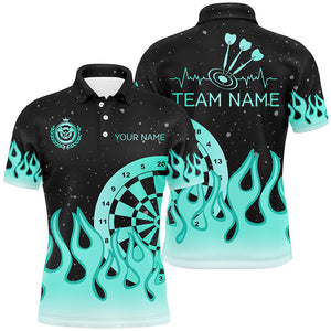 Turquoise Dartboard Fire Flame Men Darts Polo & Quarter-Zip Shirt Custom Team Jersey Darts Gifts TDM1663