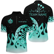 Load image into Gallery viewer, Turquoise Dartboard Fire Flame Men Darts Polo &amp; Quarter-Zip Shirt Custom Team Jersey Darts Gifts TDM1663