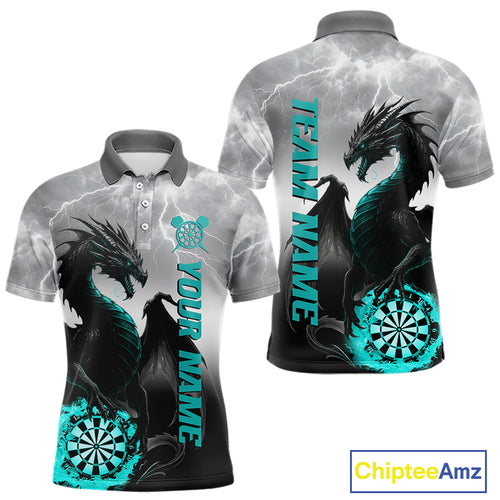 Turquoise Custom Lightning Dragon Dart Shirt For Men, Strike Darts Team Jersey Polo & Quarter Zip TDM4057