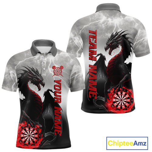 Red Custom Lightning Dragon Dart Shirts For Men – Strike Darts Team Jerseys Polo & Quarter Zip TDM4059