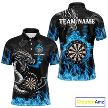 Load image into Gallery viewer, Personalized Blue Flaming Dragon Dart Shirts For Men Custom Darts Team Jerseys Polo &amp; Quarter Zip TDM4060