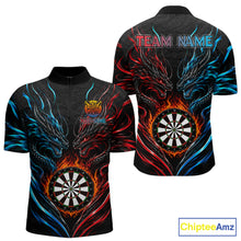 Load image into Gallery viewer, Blue And Red Custom Dragon Fire Darts Shirts For Men, Darts League Team Jersey Polo &amp; Quarter Zip TDM6576