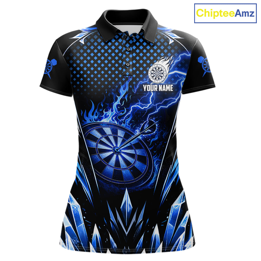 Personalized Blue Flame Lightning Icy Darts Shirt For Women, Darts Team Jersey Polo & Quarter Zip TDM6578