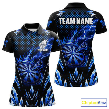Personalized Blue Flame Lightning Icy Darts Shirt For Women, Darts Team Jersey Polo & Quarter Zip TDM6578
