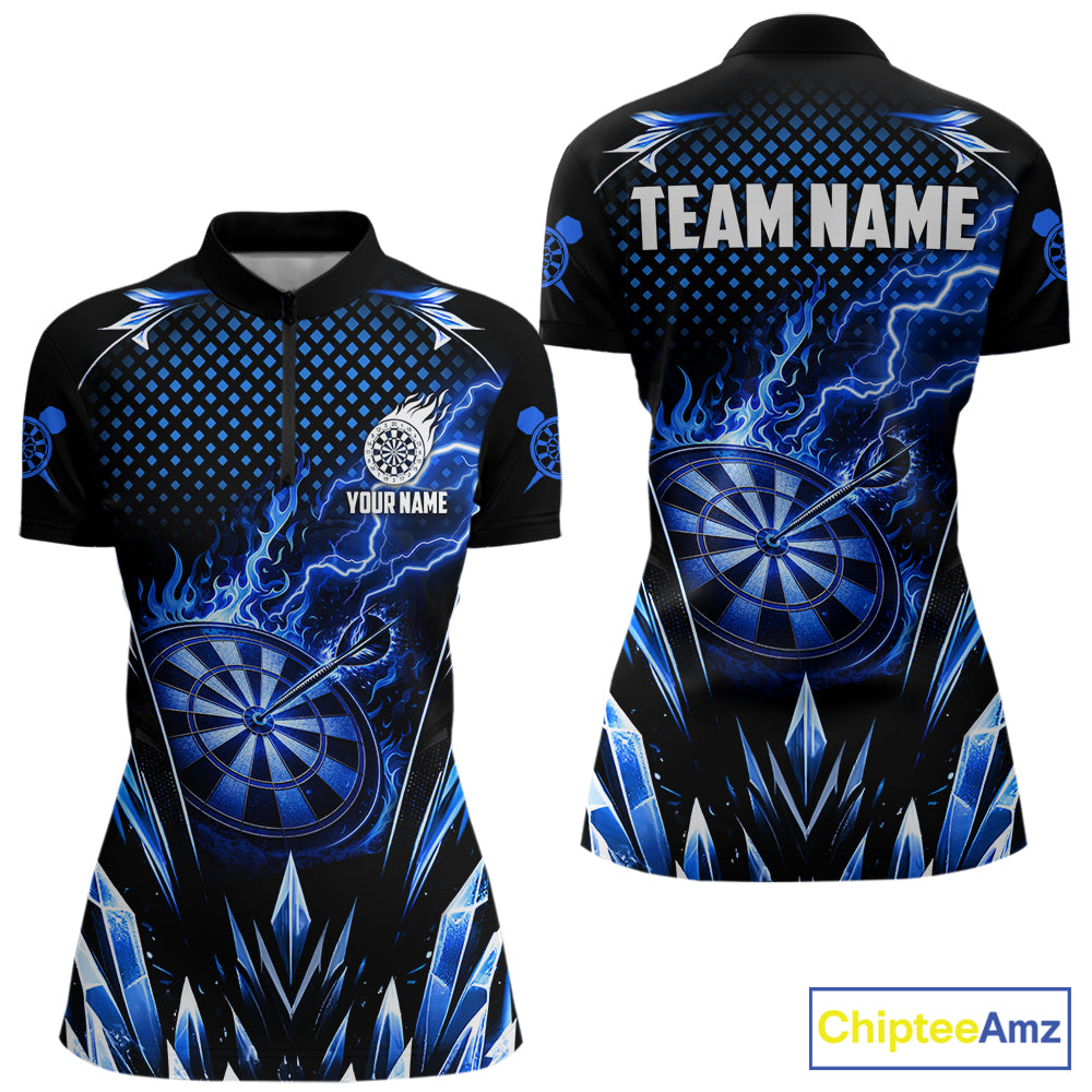 Personalized Blue Flame Lightning Icy Darts Shirt For Women, Darts Team Jersey Polo & Quarter Zip TDM6578