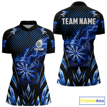 Personalized Blue Flame Lightning Icy Darts Shirt For Women, Darts Team Jersey Polo & Quarter Zip TDM6578