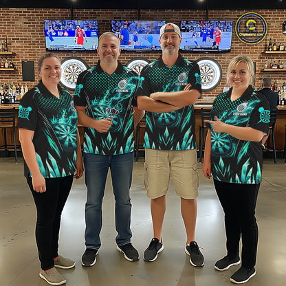 Customized Turquoise Flame Lightning Icy Darts Shirt For Men, Darts Team Jersey Polo & Quarter Zip TDM6579
