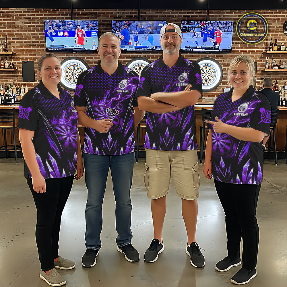 Personalized Purple Flame Lightning Icy Darts Shirt For Women, Darts Team Jersey Polo & Quarter Zip TDM6580