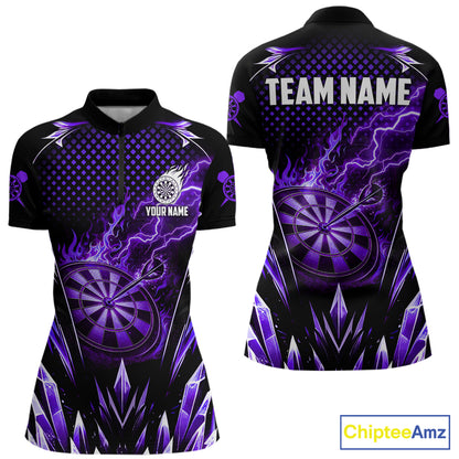 Personalized Purple Flame Lightning Icy Darts Shirt For Women, Darts Team Jersey Polo & Quarter Zip TDM6580