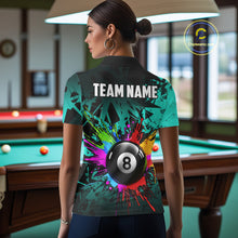 Load image into Gallery viewer, Colorful 8 Ball Pool Billiard Jersey For Women Custom Billiard Team Shirts Polo &amp; 1/4 Zip | Turquoise TDM6581