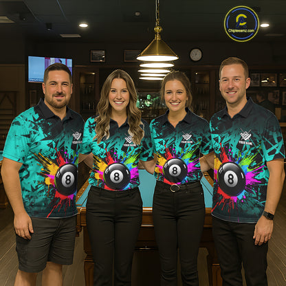 Colorful 8 Ball Pool Billiard Jersey For Women Custom Billiard Team Shirts Polo & 1/4 Zip | Turquoise TDM6581