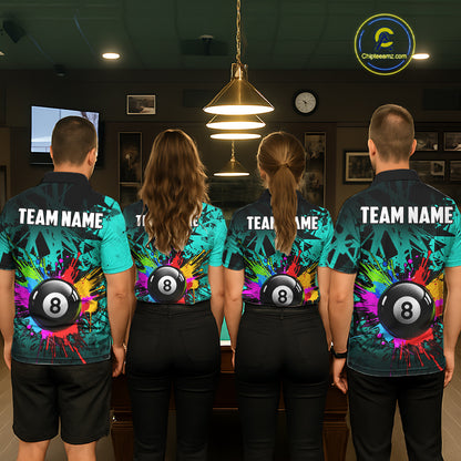 Colorful 8 Ball Pool Billiard Jersey For Women Custom Billiard Team Shirts Polo & 1/4 Zip | Turquoise TDM6581