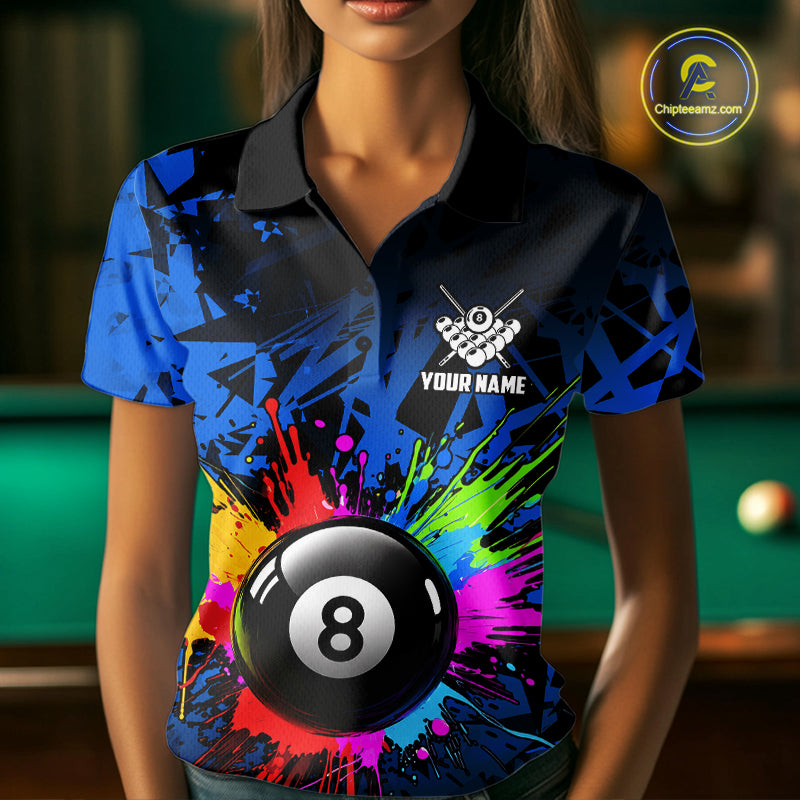 Colorful 8 Ball Pool Billiard Jersey For Women Custom Billiard Team Shirts Polo & Quarter Zip | Blue TDM6582