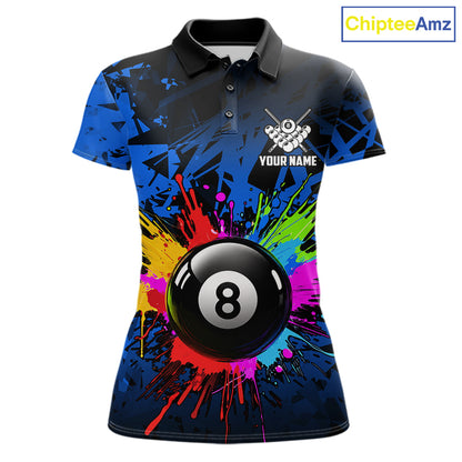 Colorful 8 Ball Pool Billiard Jersey For Women Custom Billiard Team Shirts Polo & Quarter Zip | Blue TDM6582