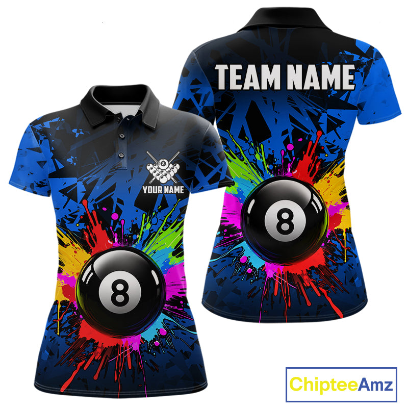 Colorful 8 Ball Pool Billiard Jersey For Women Custom Billiard Team Shirts Polo & Quarter Zip | Blue TDM6582
