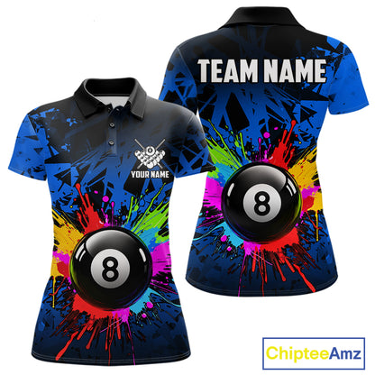 Colorful 8 Ball Pool Billiard Jersey For Women Custom Billiard Team Shirts Polo & Quarter Zip | Blue TDM6582