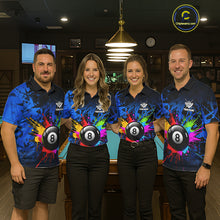 Load image into Gallery viewer, Colorful 8 Ball Pool Billiard Jersey For Men Custom Billiard Team Shirts Polo &amp; Quarter Zip | Blue TDM6582