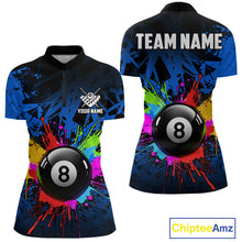 Load image into Gallery viewer, Colorful 8 Ball Pool Billiard Jersey For Women Custom Billiard Team Shirts Polo &amp; Quarter Zip | Blue TDM6582