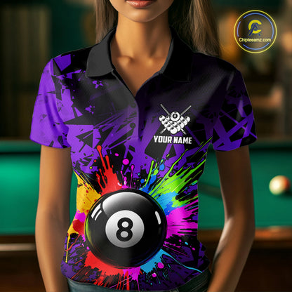Colorful 8 Ball Pool Billiard Jersey For Women Custom Billiard Team Shirts Polo & Quarter Zip | Purple TDM6584