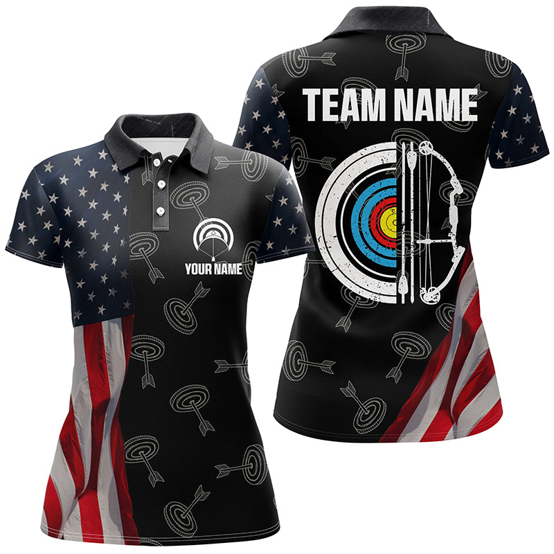 Personalized Retro US Flag Archery Shirts For Women Custom Patriotic Archery Jersey For Archer TDM2078