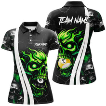 Load image into Gallery viewer, Green Billiard Skull 8 Ball &amp; 9 Ball Custom Pool Shirts For Women, Unique Team Billiard Jersey Design TDM2082