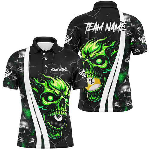 Green Billiard Skull 8 Ball & 9 Ball Custom Pool Shirts For Men, Unique Team Billiard Jersey Design TDM2082