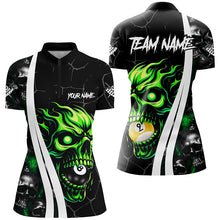 Load image into Gallery viewer, Green Billiard Skull 8 Ball &amp; 9 Ball Custom Pool Shirts For Women, Unique Team Billiard Jersey Design TDM2082