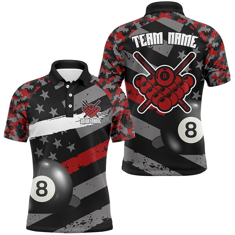 Retro US Flag 3D 8 Ball Pool Red Camo Custom Billiard Shirts For Men, Patriotic Billiard Jerseys TDM2315