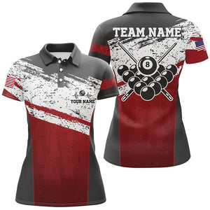 Red White Grunge Style Custom Billiard Jerseys For Women, Personalized Name Billiard Polo Shirts  TDM0181