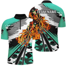 Load image into Gallery viewer, 3D Dartboard Fire Men Darts Polo &amp; Quarter-Zip Shirts Custom Camo Turquoise Darts Team Jerseys TDM2555