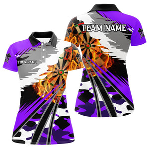 3D Dartboard Fire Women Darts Polo & Quarter-Zip Shirts Custom Camo Purple Darts Team Jerseys TDM2556