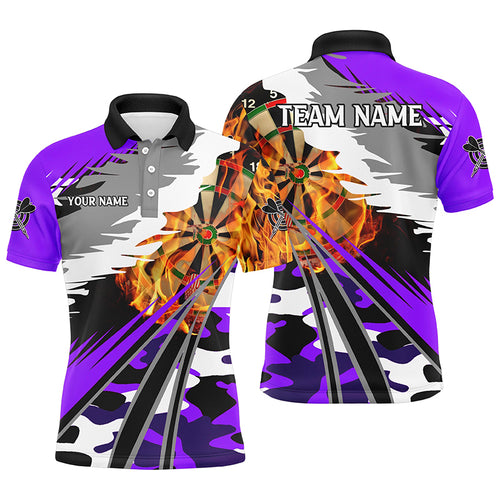 3D Dartboard Fire Men Darts Polo & Quarter-Zip Shirts Custom Camo Purple Darts Team Jerseys TDM2556