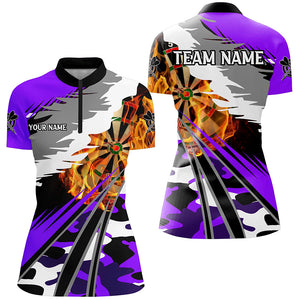 3D Dartboard Fire Women Darts Polo & Quarter-Zip Shirts Custom Camo Purple Darts Team Jerseys TDM2556