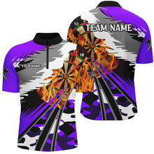 Load image into Gallery viewer, 3D Dartboard Fire Men Darts Polo &amp; Quarter-Zip Shirts Custom Camo Purple Darts Team Jerseys TDM2556