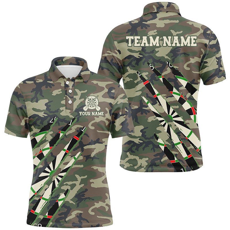 Military Green Camo Custom Men Darts Polo & Quarter-Zip Shirts, Personalized Army Darts Team Shirts TDM2559