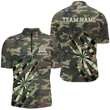 Load image into Gallery viewer, Military Green Camo Custom Men Darts Polo &amp; Quarter-Zip Shirts, Personalized Army Darts Team Shirts TDM2559