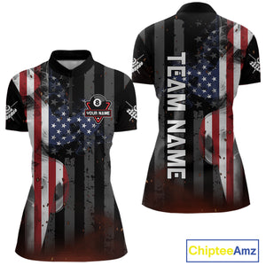 Personalized American Flag 8 Ball Billiard Shirt For Women, Patriotic Pool Team Jersey Polo, 1/4 Zip TDM4844