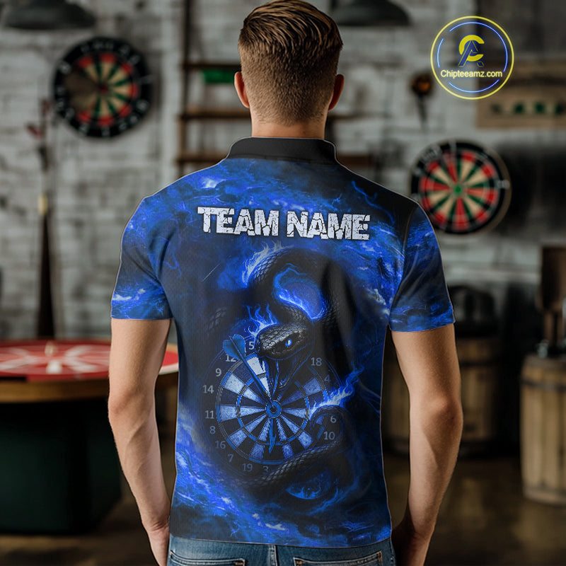Personalized Fire Flame Blue Snake Darts Shirt For For Men Custom Darts Team Jersey Polo, 1/4 Zip TDM4849