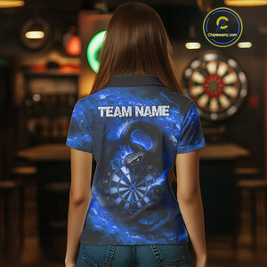 Personalized Fire Flame Blue Snake Darts Shirt For For Women Custom Darts Team Jersey Polo, 1/4 Zip TDM4849