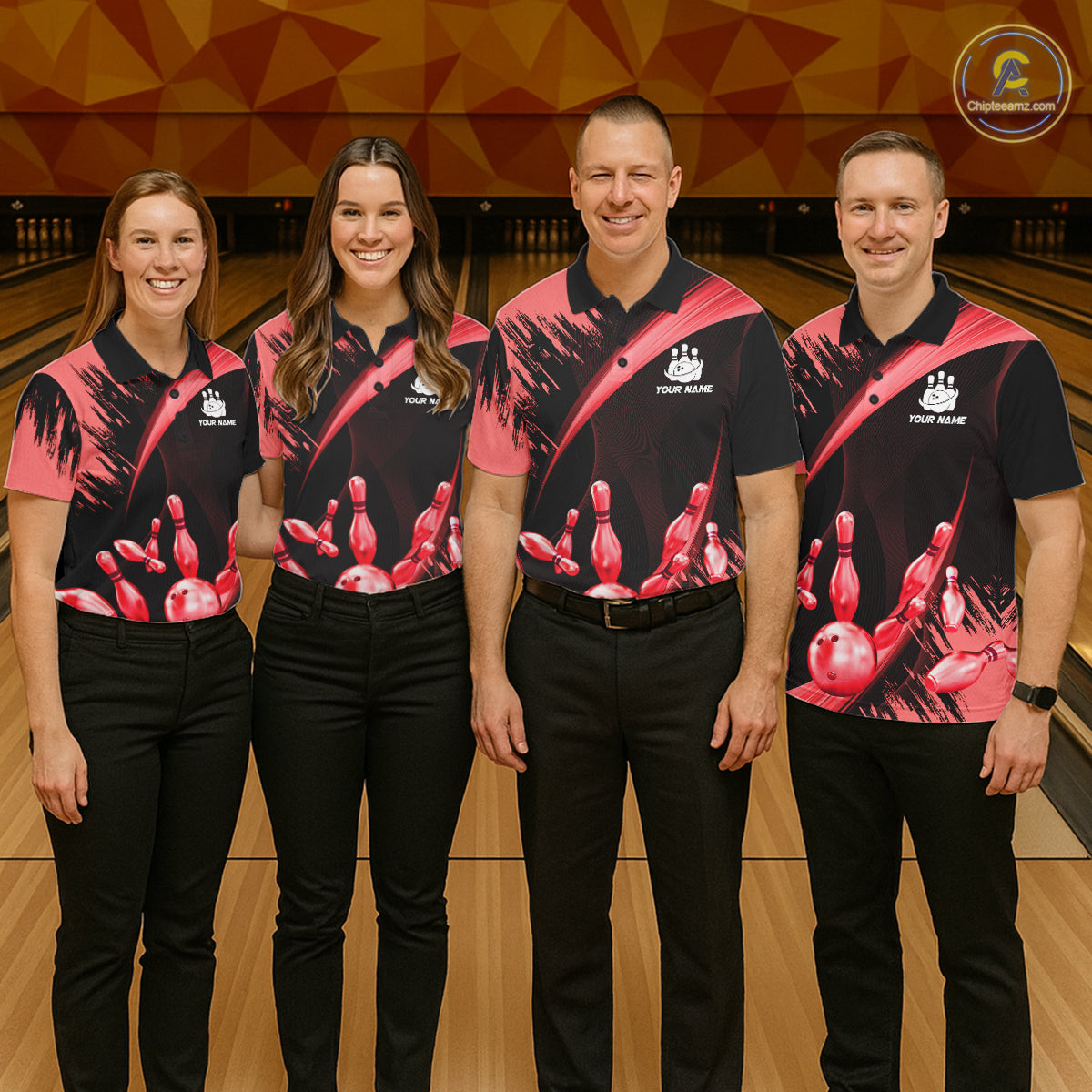 Personalized Black And Red Bowling Polo, Quarter Zip Shirts For Women Custom Bowling Team Jersey TDM7621