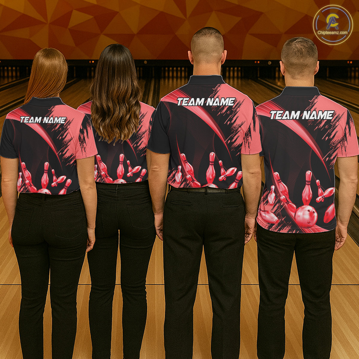 Personalized Black And Red Bowling Polo, Quarter Zip Shirts For Women Custom Bowling Team Jersey TDM7621
