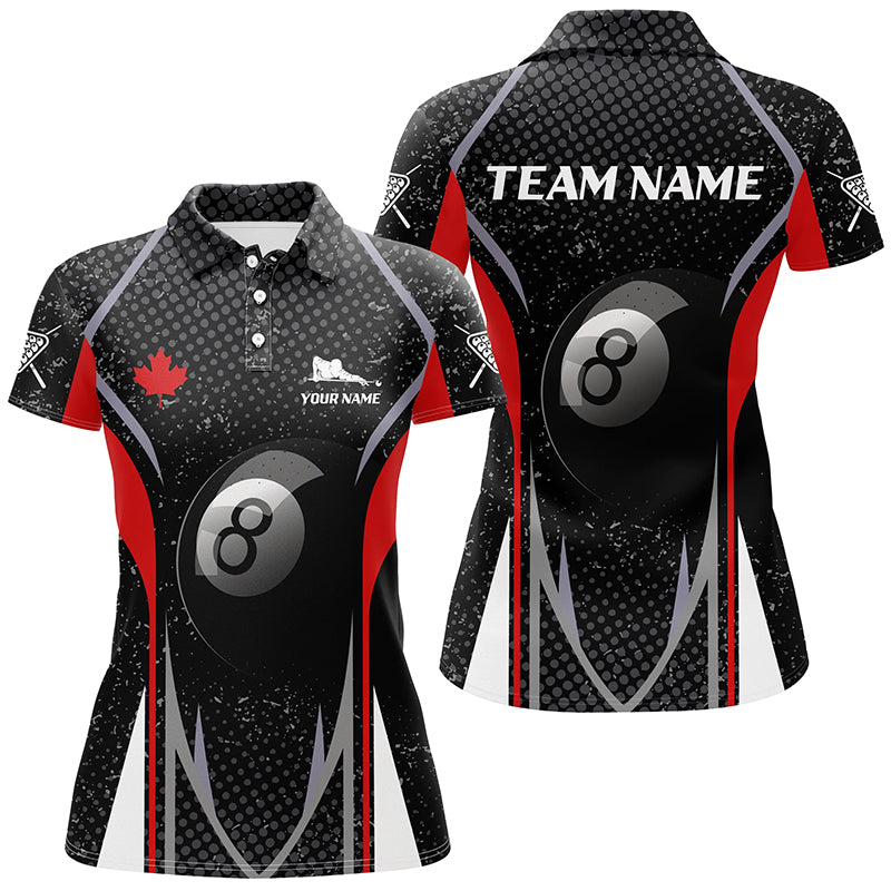 8 Ball Billiard Canadian Flag Grunge Personalized Women Polo Shirts Custom Patriotic Billiard Gifts TDM0403