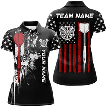 Load image into Gallery viewer, Grunge Skull Custom Black American Flag Dart Shirts For Women, Patriotic Dart Jerseys Team Uniform TDM2807