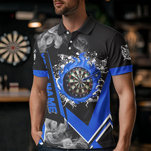 Load image into Gallery viewer, Personalized Dartboard Fire Flame Smoke Custom Dart Shirts For Men, Darts Team Jerseys | Blue TDM2811