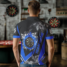 Load image into Gallery viewer, Personalized Dartboard Fire Flame Smoke Custom Dart Shirts For Men, Darts Team Jerseys | Blue TDM2811